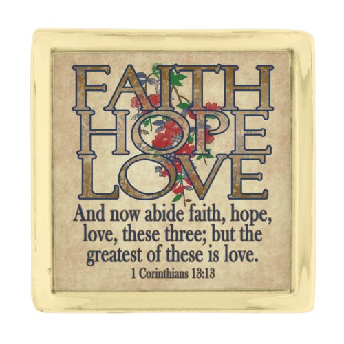 Faith Hope Love Elegant Bible Scripture Christian Gold Finish Lapel Pin