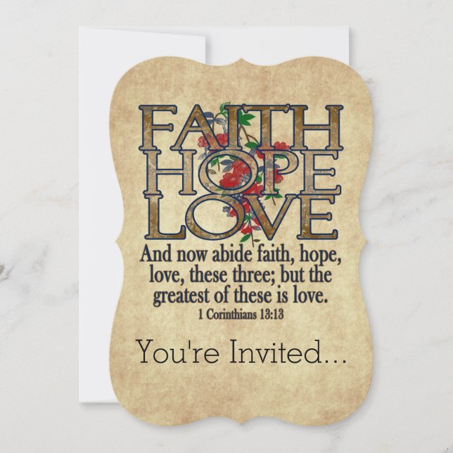 Faith Hope Love Elegant Bible Scripture Christian Invitation (Front)