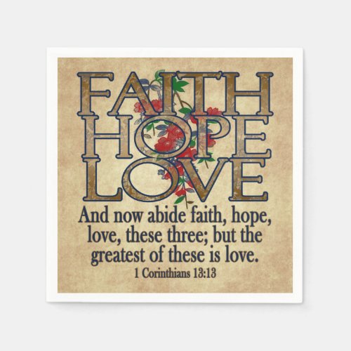 Faith Hope Love Elegant Bible Scripture Christian Napkins