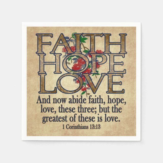 Faith Hope Love Elegant Bible Scripture Christian Napkins (Front)