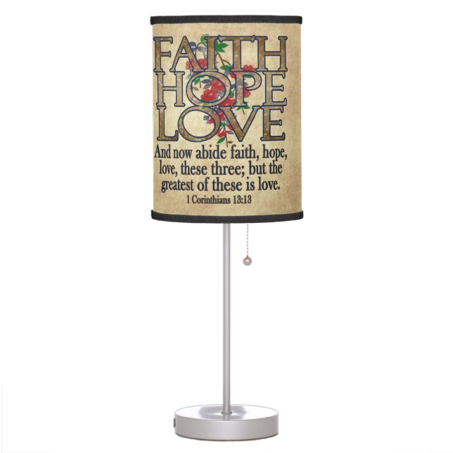 Faith Hope Love Elegant Bible Scripture Christian Table Lamp (Left)