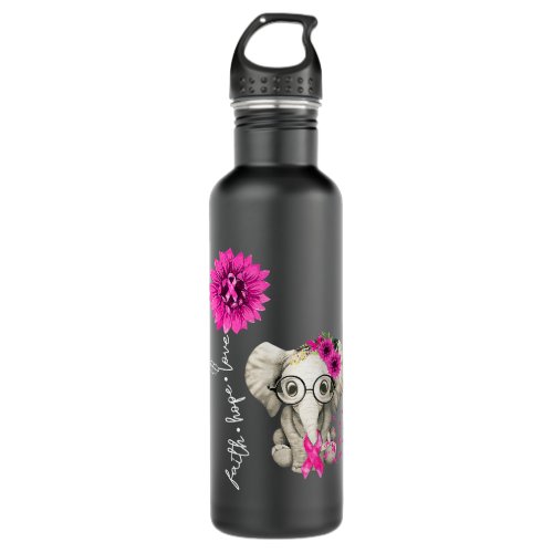 Faith Hope Love Elephant Pink Ribbon Breast Cancer Stainless Steel Water Bottle