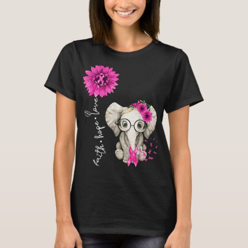 Faith Hope Love Elephant Pink Ribbon Breast Cancer T_Shirt