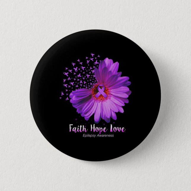 Faith Hope Love Epilepsy Awareness Sunflower  Button (Front)