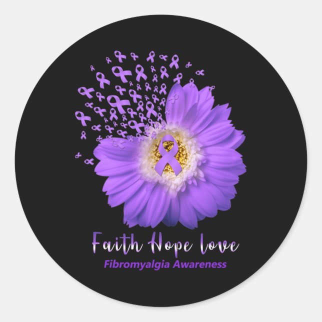 Faith Hope Love Fibromyalgia Awareness Purple Ribb Classic Round Sticker (Front)