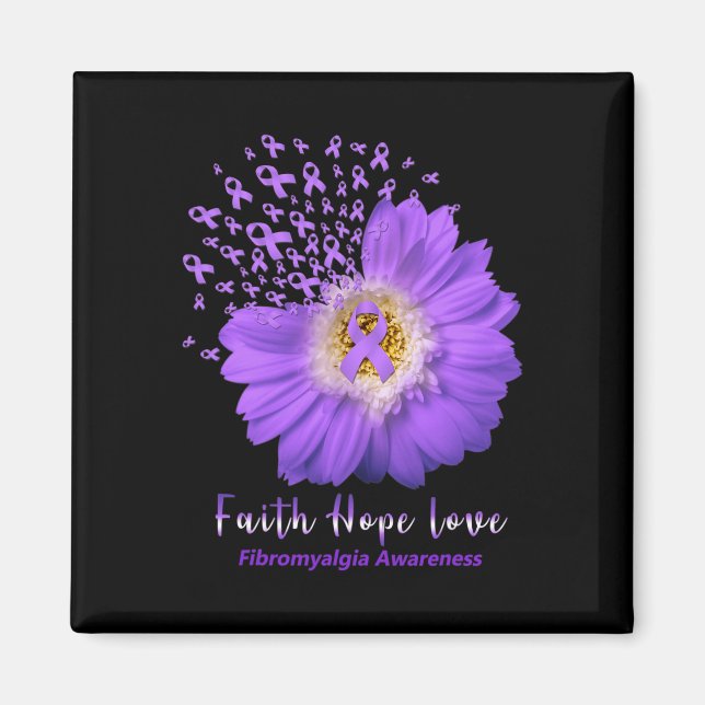 Faith Hope Love Fibromyalgia Awareness Purple Ribb Magnet (Front)
