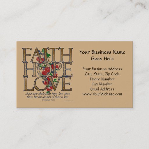 Customizable Faith Hope Love, Floral Design With Bible Verse Business Cards