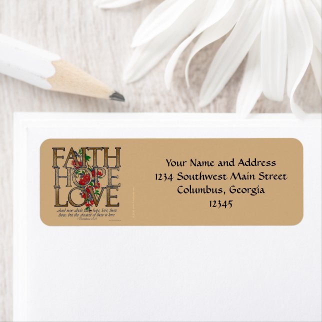 Faith Hope Love, Floral Design With Bible Verse Label (Insitu)