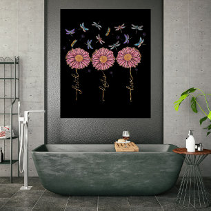 Faith Hope Love Floral Dragonflies & Dandelions Poster