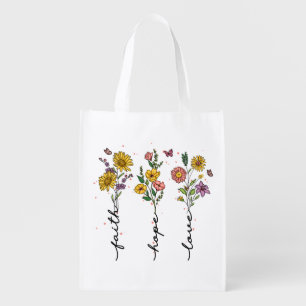 Faith Hope Love - Floral Inspirational Grocery Bag