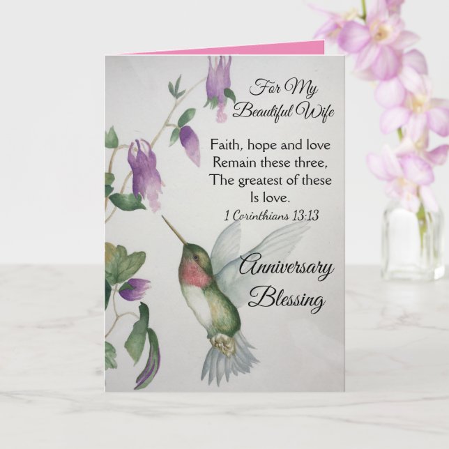 Faith Hope Love For My Wife Anniversary Blessing Card (Orchid)