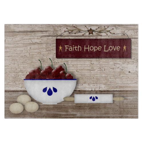 Faith Hope Love Glass Cutting Board