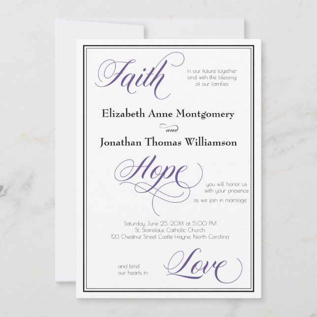 Faith Hope Love Graceful Script Wedding Invitation (Front)