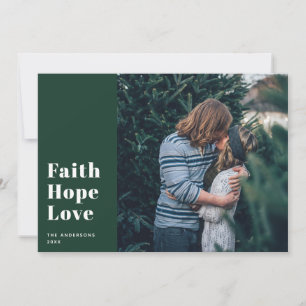 Faith Hope Love. Green Christmas religious photo Holiday Card