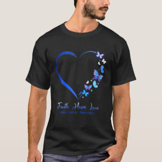 Faith Hope Love Heart Buttefly Colon Cancer Awaren T-Shirt