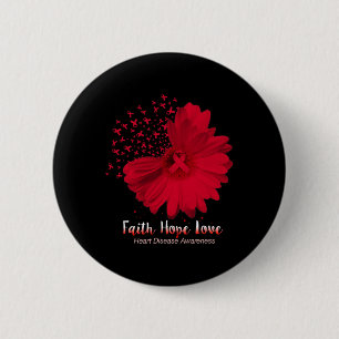 Faith Hope Love Heart Disease Awareness Sunflower Button