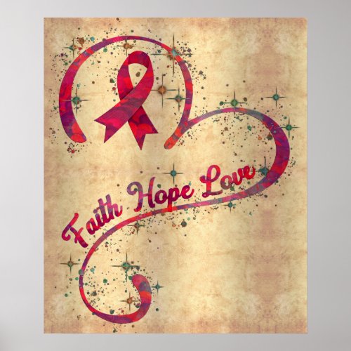 Faith Hope Love Heart Pink Ribbon Breast Cancer Aw Poster