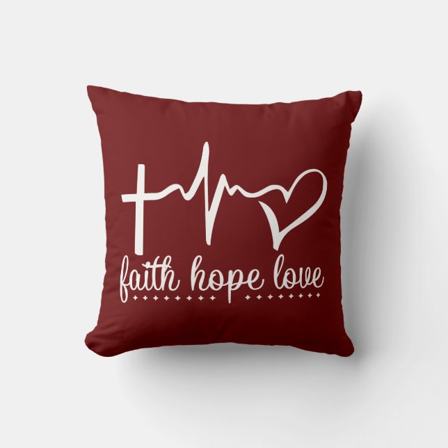 Faith Hope Love Heartbeat Throw Pillow (Front)