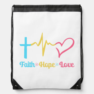 Faith Hope Love Hearts  Drawstring Bag