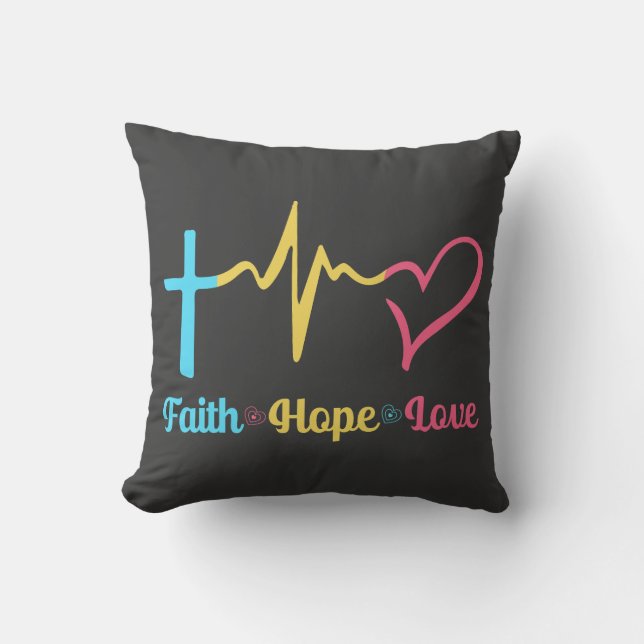 Faith Hope Love Hearts Throw Pillow (Front)
