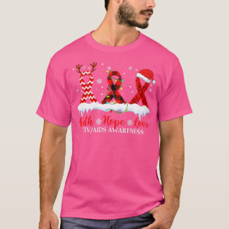 Faith Hope Love HIV AIDS Awareness Christmas Ribbo T-Shirt