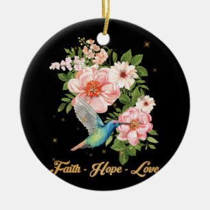 Faith Hope Love Hummingbird Picture Bird Print Ceramic Ornament