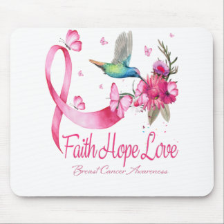 Faith Hope Love Hummingbird Ribbon Breast Cancer Mouse Pad