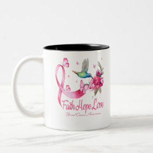 Faith Hope Love Hummingbird Ribbon Breast Cancer Two-Tone Coffee Mug