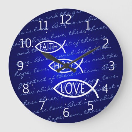 Faith Hope Love Ichthus - Christian Fis Wall Clock