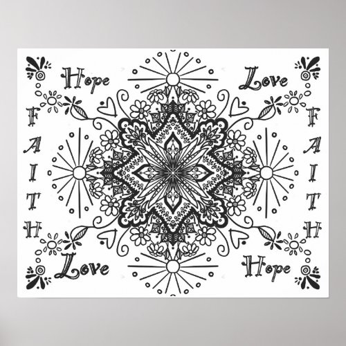 Faith hope love inspirational adult coloring poster