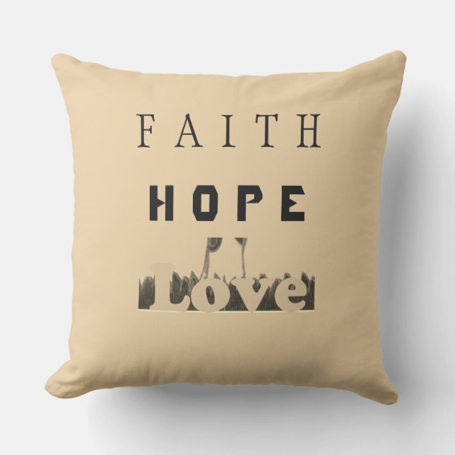 Faith Hope Love Inspirational Text Design Outdoor Pillow (Front)