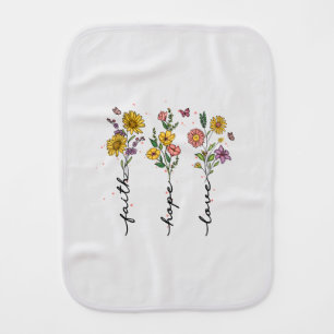 "Faith-Hope-Love"   Inspiring Floral Design Baby Burp Cloth
