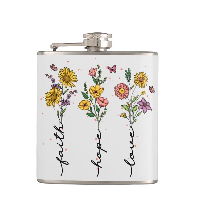 "Faith-Hope-Love" | Inspiring Floral Design Flask (Front)