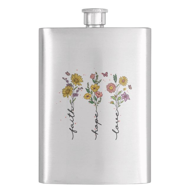 "Faith-Hope-Love" | Inspiring Floral Design Flask (Front)