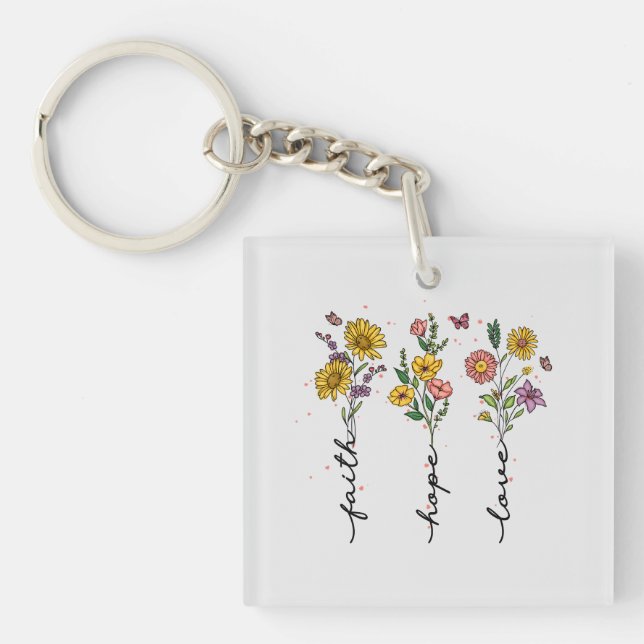 "Faith-Hope-Love" | Inspiring Floral Design Keychain (Front)