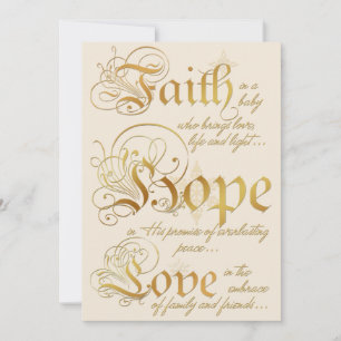Faith, Hope, Love Ivory, Gold Photo Christmas Card