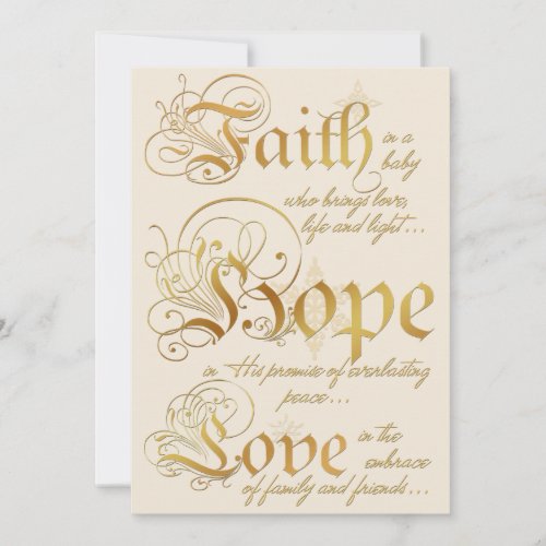 Faith Hope Love Ivory Gold Photo Christmas Card