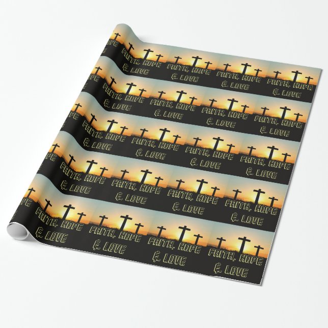 Faith, Hope,  & Love Jesus Christ Cross Wrapping Paper (Unrolled)