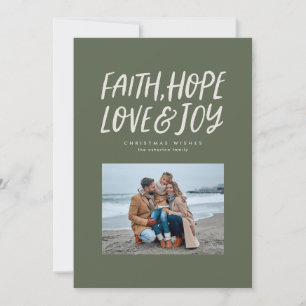 Faith hope love joy green Christmas photo Holiday Card