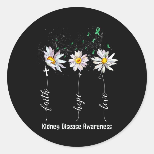 Faith Hope Love Kidney Disease Awareness Flower Gi Classic Round Sticker (Front)