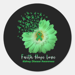 Faith Hope Love Kidney Disease Awareness Green Rib Classic Round Sticker