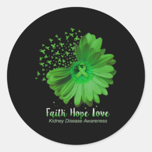 Faith Hope Love Kidney Disease Awareness Sunflower Classic Round Sticker