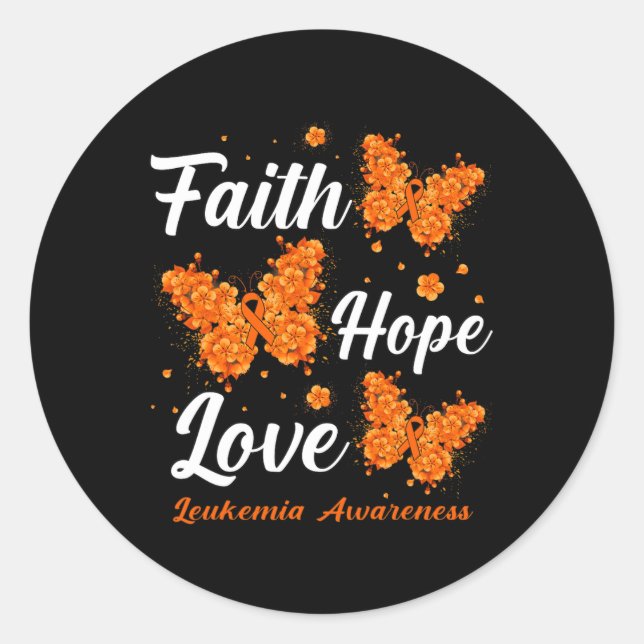 Faith Hope Love Leukemia Awareness Butterfly  Classic Round Sticker (Front)