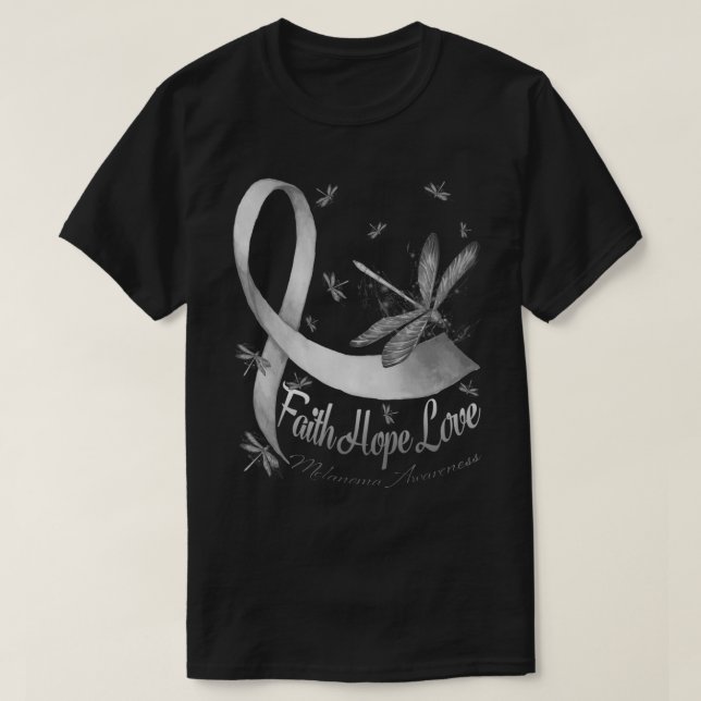 Faith Hope Love Melanoma Awareness Dragonfly T-Shirt (Design Front)
