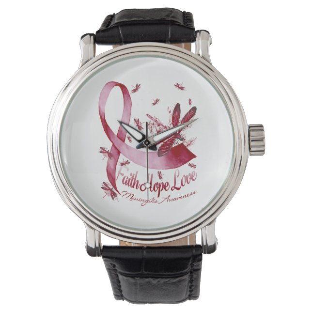 Faith Hope Love Meningitis Awareness Dragonfly Watch (Front)