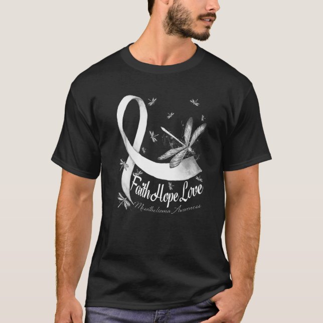 Faith Hope Love Mesothelioma Awareness Dragonfly T-Shirt (Front)