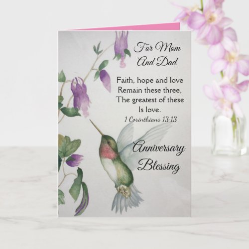 Faith Hope Love Mom Dad Anniversary Blessing Card