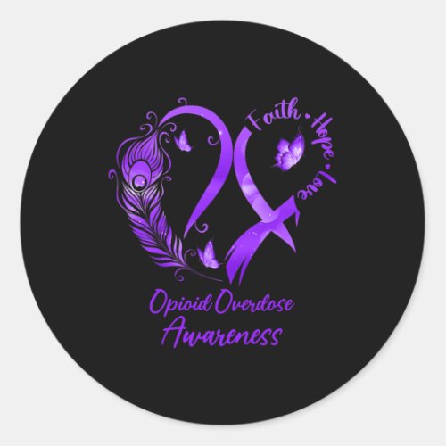 Faith Hope Love Opioid Overdose Purple Ribbon  Classic Round Sticker