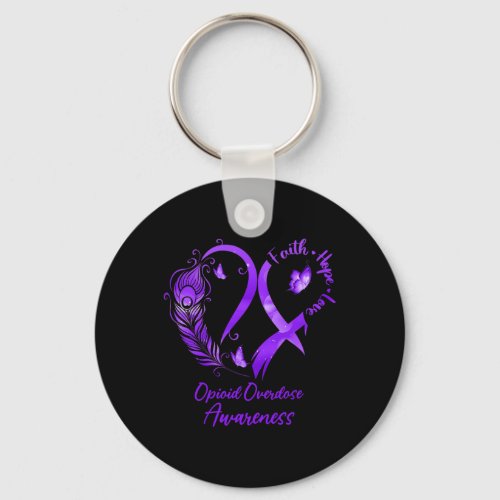 Faith Hope Love Opioid Overdose Purple Ribbon  Keychain