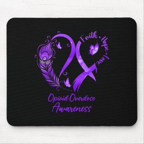 Faith Hope Love Opioid Overdose Purple Ribbon  Mouse Pad